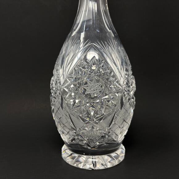Vintage Crystal Decanter w/ Hobstar Crosshatch Wheat Design Cut Glass Bottle MCM - Picture 8 of 9